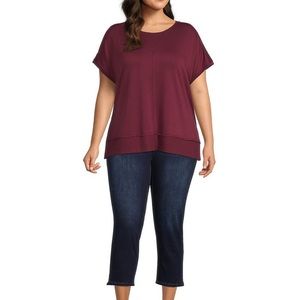 Plus Size Crew Neck Short Sleeve Seam Detail Top